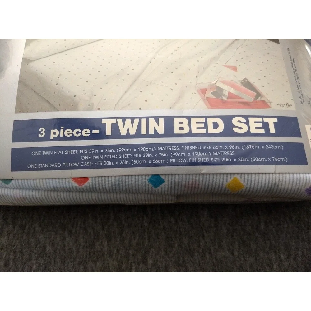 American Lifestyle Twin Sheet Set 3Pc Combed-Soft Cotton Blend Prism Diamond NOS